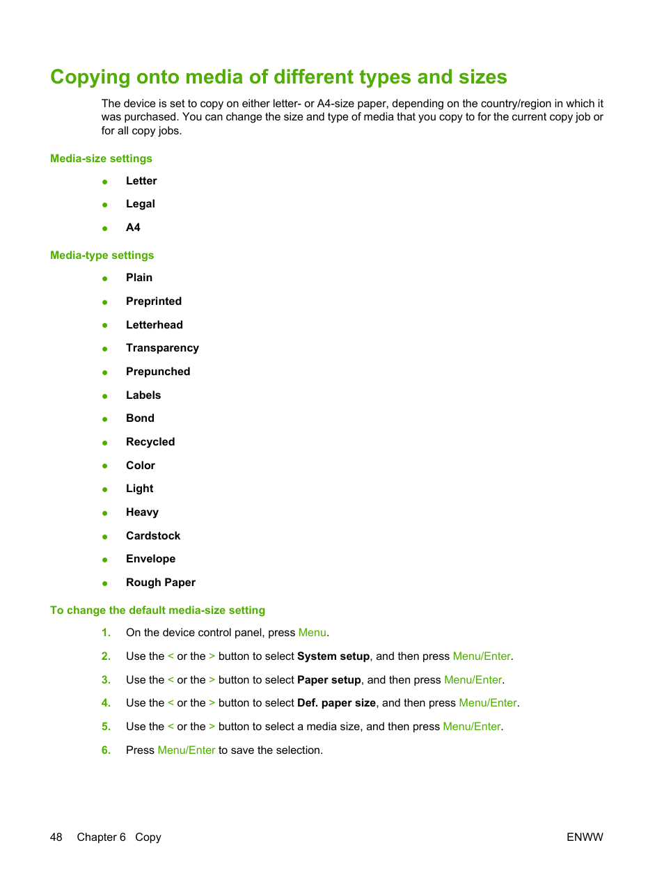 Copying onto media of different types and sizes | HP LaserJet M1005 Multifunction Printer series User Manual | Page 58 / 142