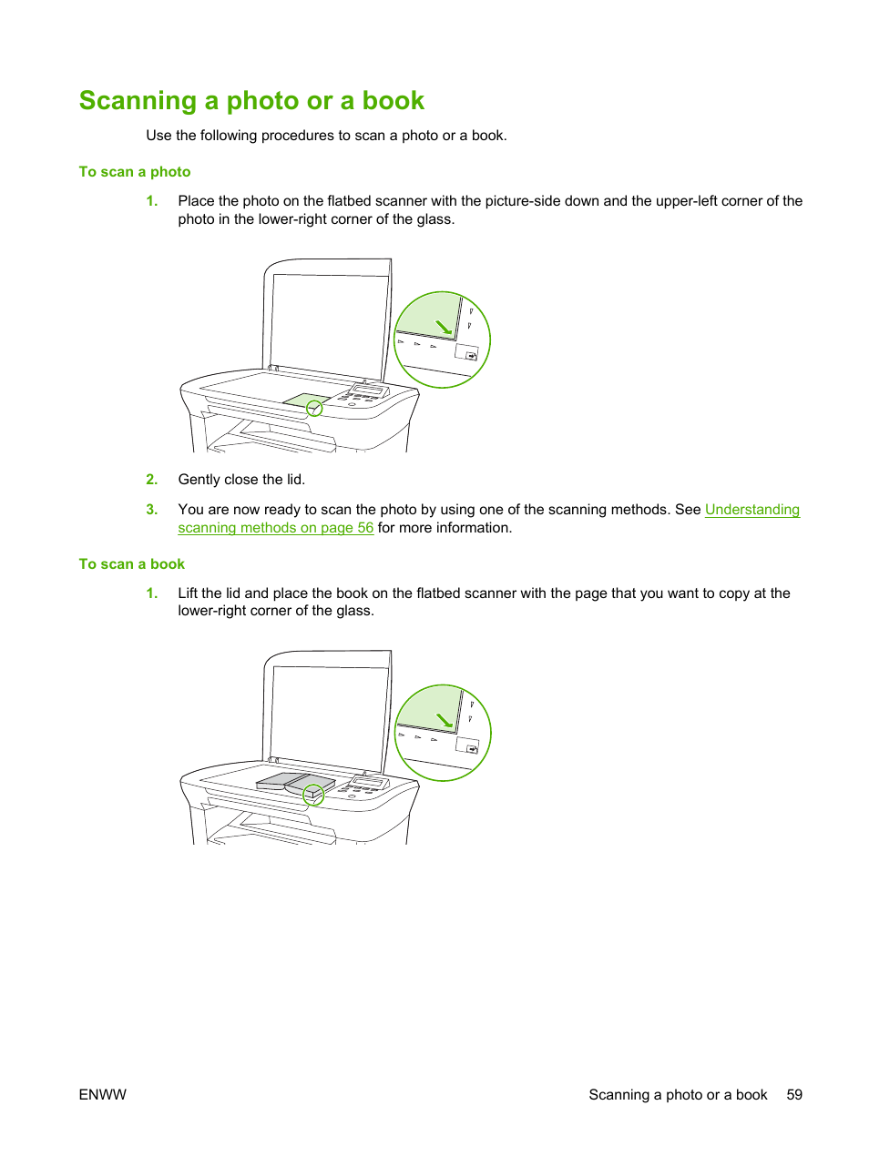 Scanning a photo or a book | HP LaserJet M1005 Multifunction Printer series User Manual | Page 69 / 142