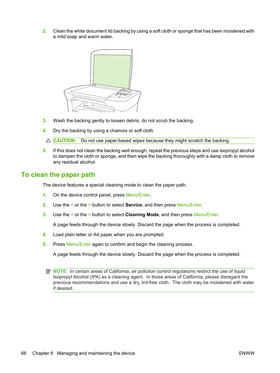 To clean the paper path | HP LaserJet M1005 Multifunction Printer series User Manual | Page 78 / 142