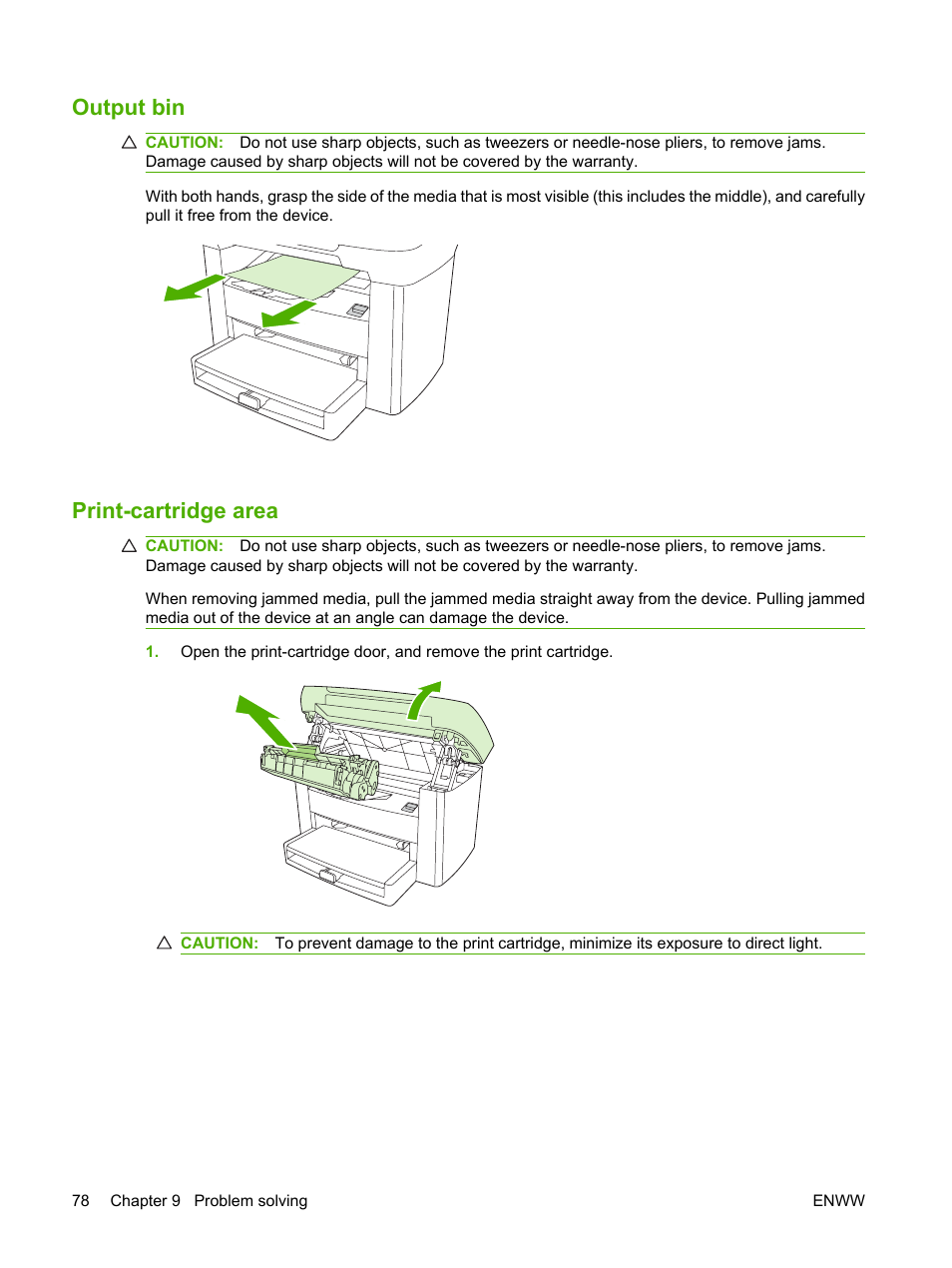 Output bin, Print-cartridge area, Output bin print-cartridge area | HP LaserJet M1005 Multifunction Printer series User Manual | Page 88 / 142