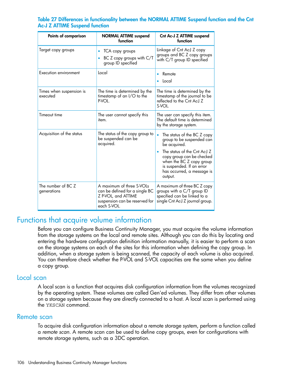 Functions that acquire volume information, Local scan, Remote scan | Local scan remote scan | HP XP Racks User Manual | Page 106 / 764