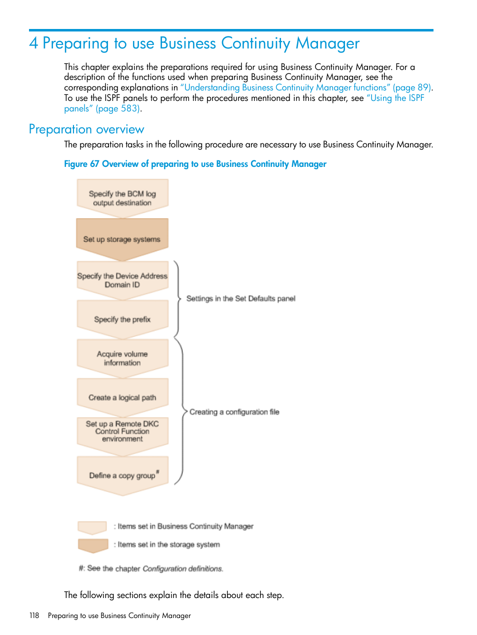 4 preparing to use business continuity manager, Preparation overview | HP XP Racks User Manual | Page 118 / 764