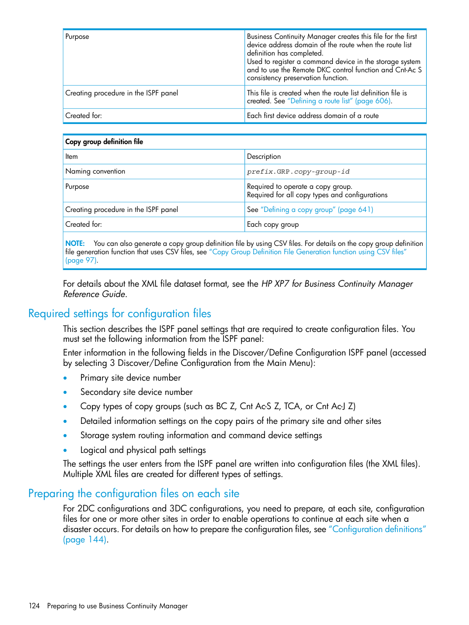 Required settings for configuration files, Preparing the configuration files on each site | HP XP Racks User Manual | Page 124 / 764