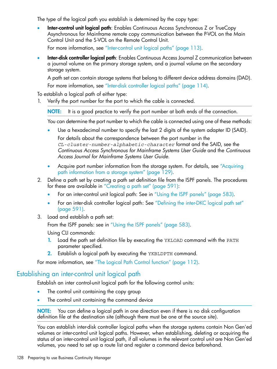 Establishing an inter-control unit logical path | HP XP Racks User Manual | Page 128 / 764