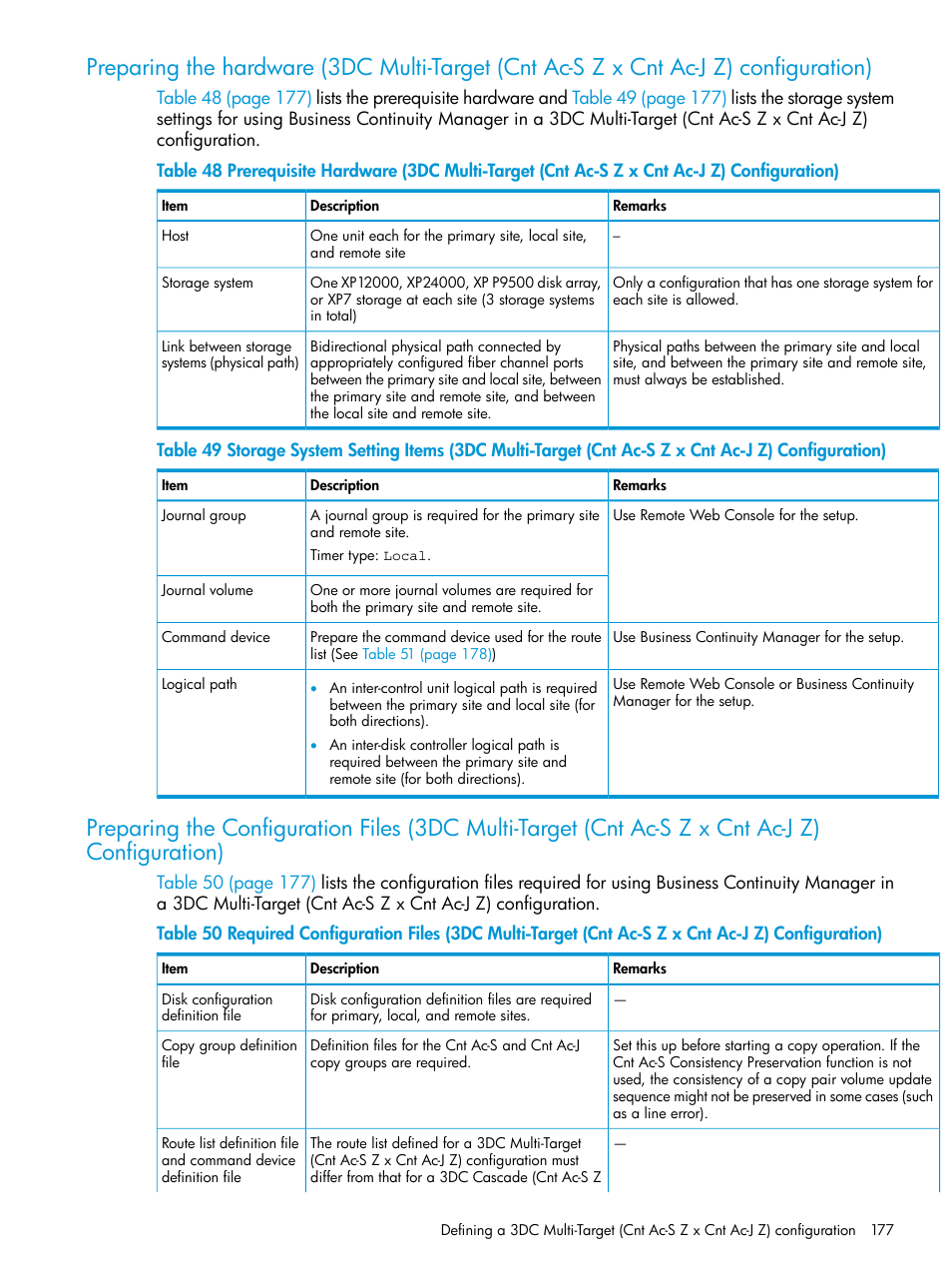 Preparing the hardware (3dc multi-target (cnt, Ac-s z x cnt ac-j z) | HP XP Racks User Manual | Page 177 / 764