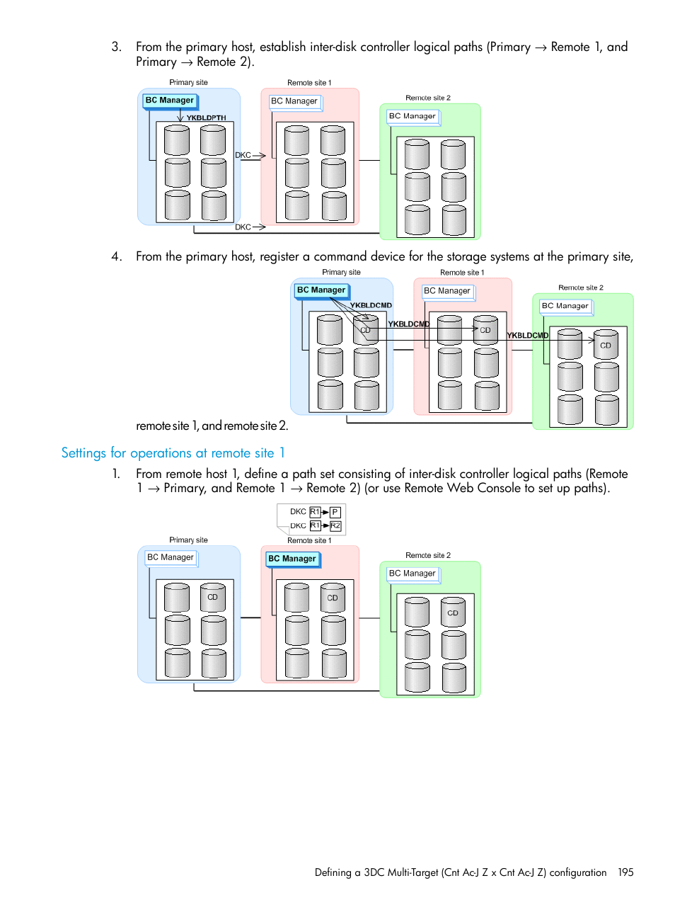 Settings for operations at remote site 1 | HP XP Racks User Manual | Page 195 / 764