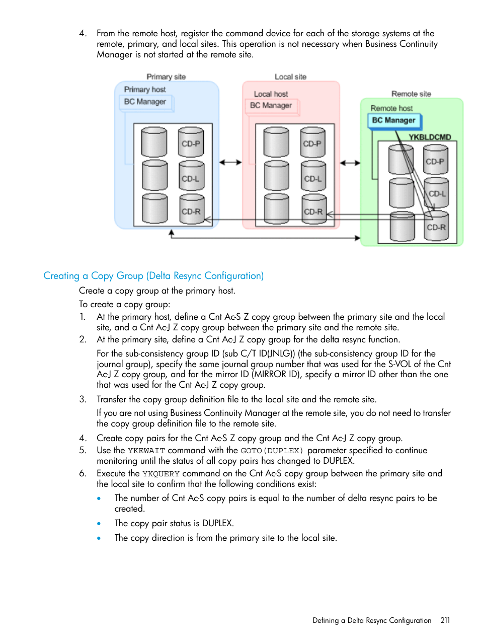 Creating a copy group (delta resync configuration) | HP XP Racks User Manual | Page 211 / 764