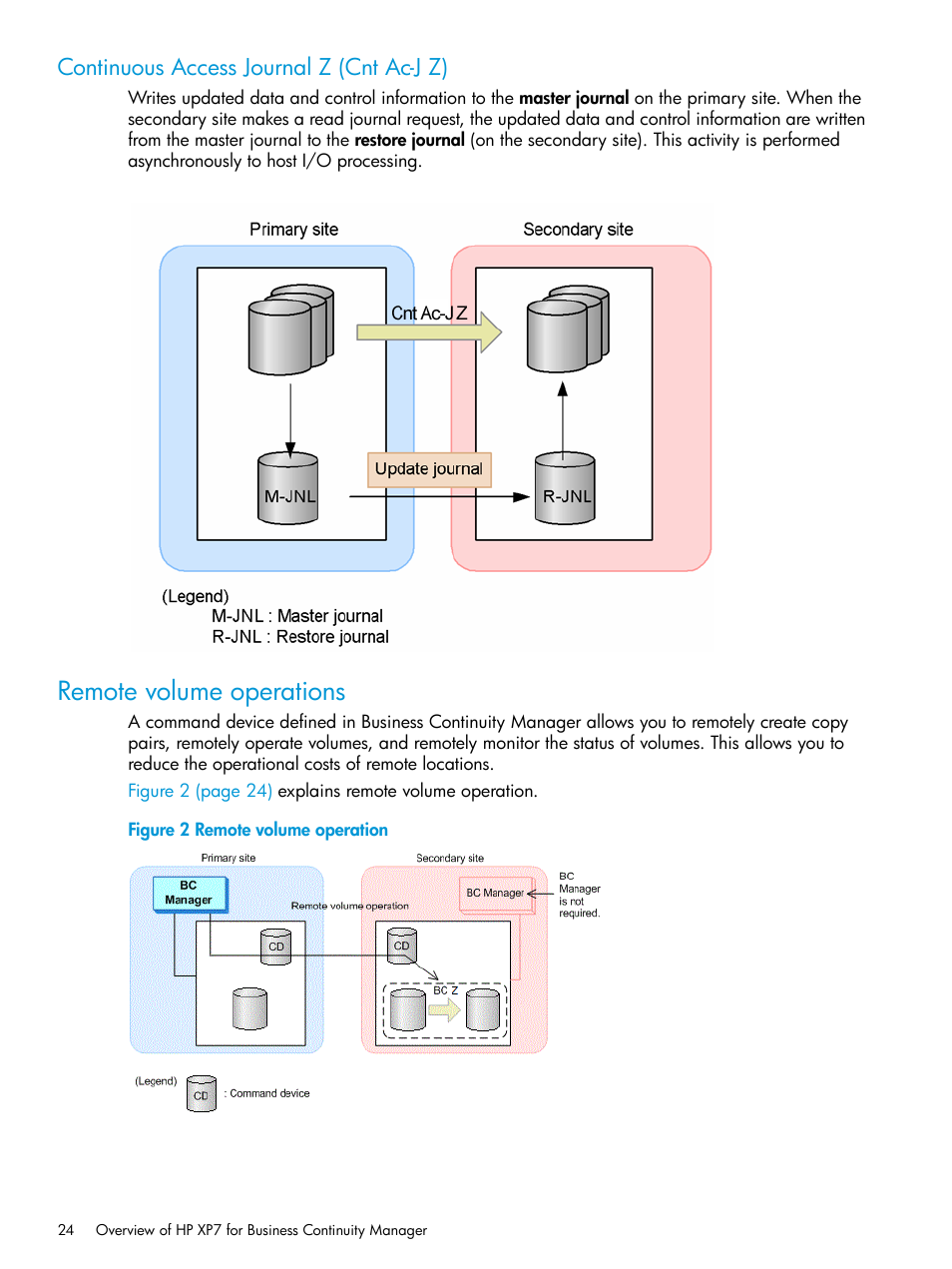 Continuous access journal z (cnt ac-j z), Remote volume operations | HP XP Racks User Manual | Page 24 / 764