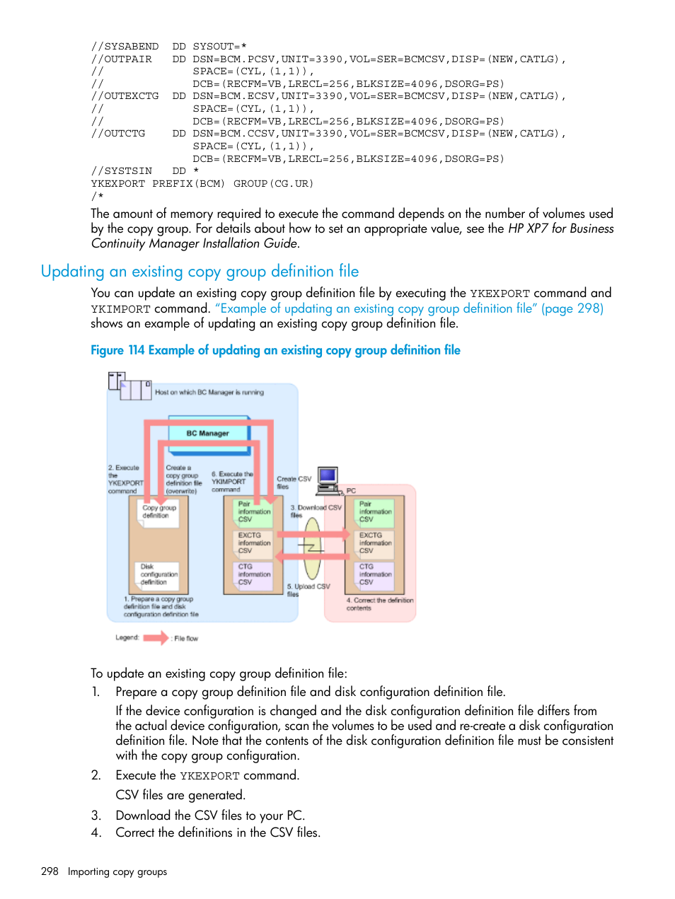 Updating an existing copy group definition file | HP XP Racks User Manual | Page 298 / 764