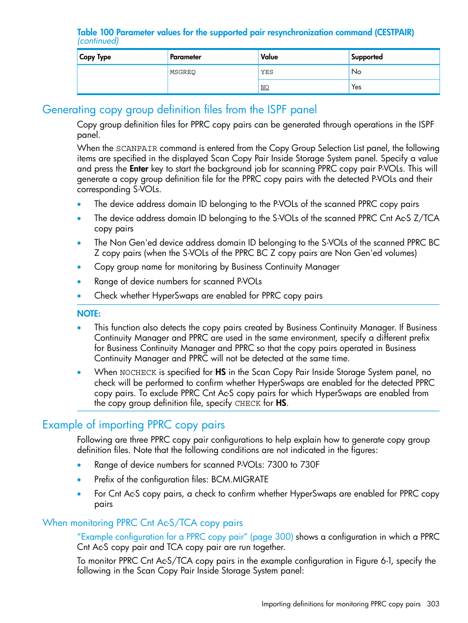 Example of importing pprc copy pairs, When monitoring pprc cnt ac-s/tca copy pairs | HP XP Racks User Manual | Page 303 / 764