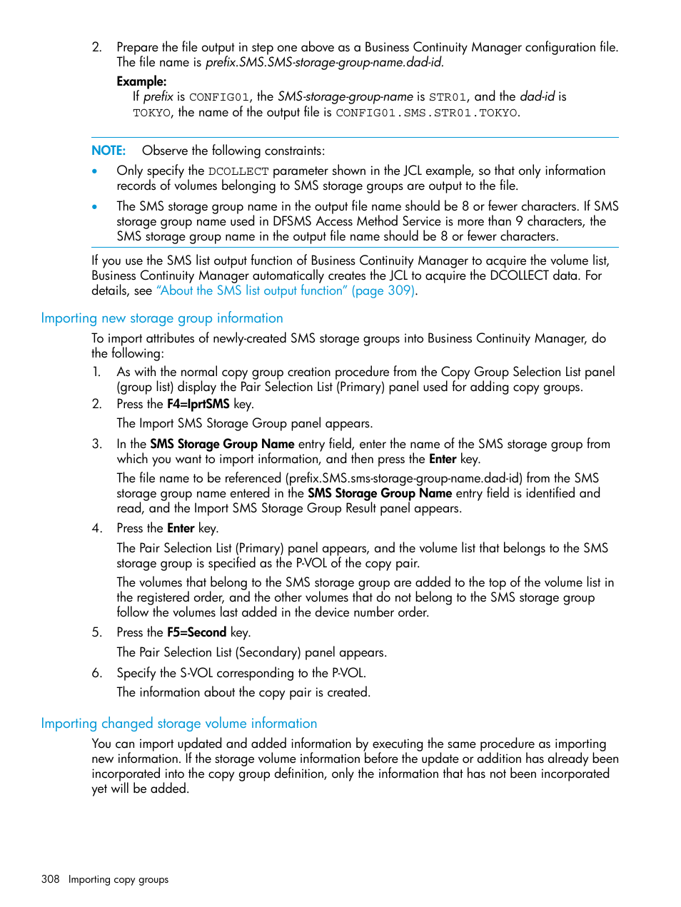 Importing new storage group information, Importing changed storage volume information | HP XP Racks User Manual | Page 308 / 764