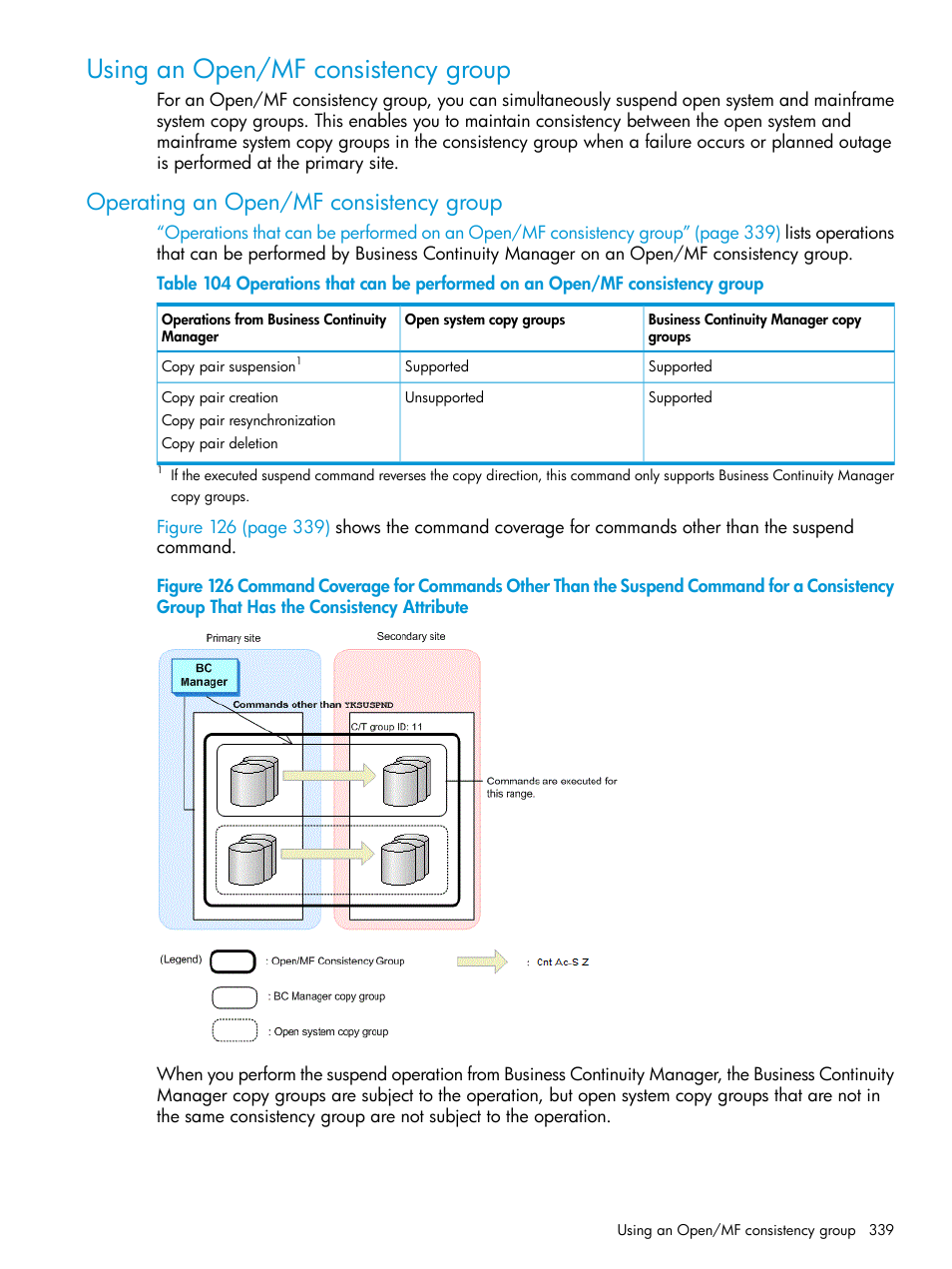 Using an open/mf consistency group, Operating an open/mf consistency group | HP XP Racks User Manual | Page 339 / 764