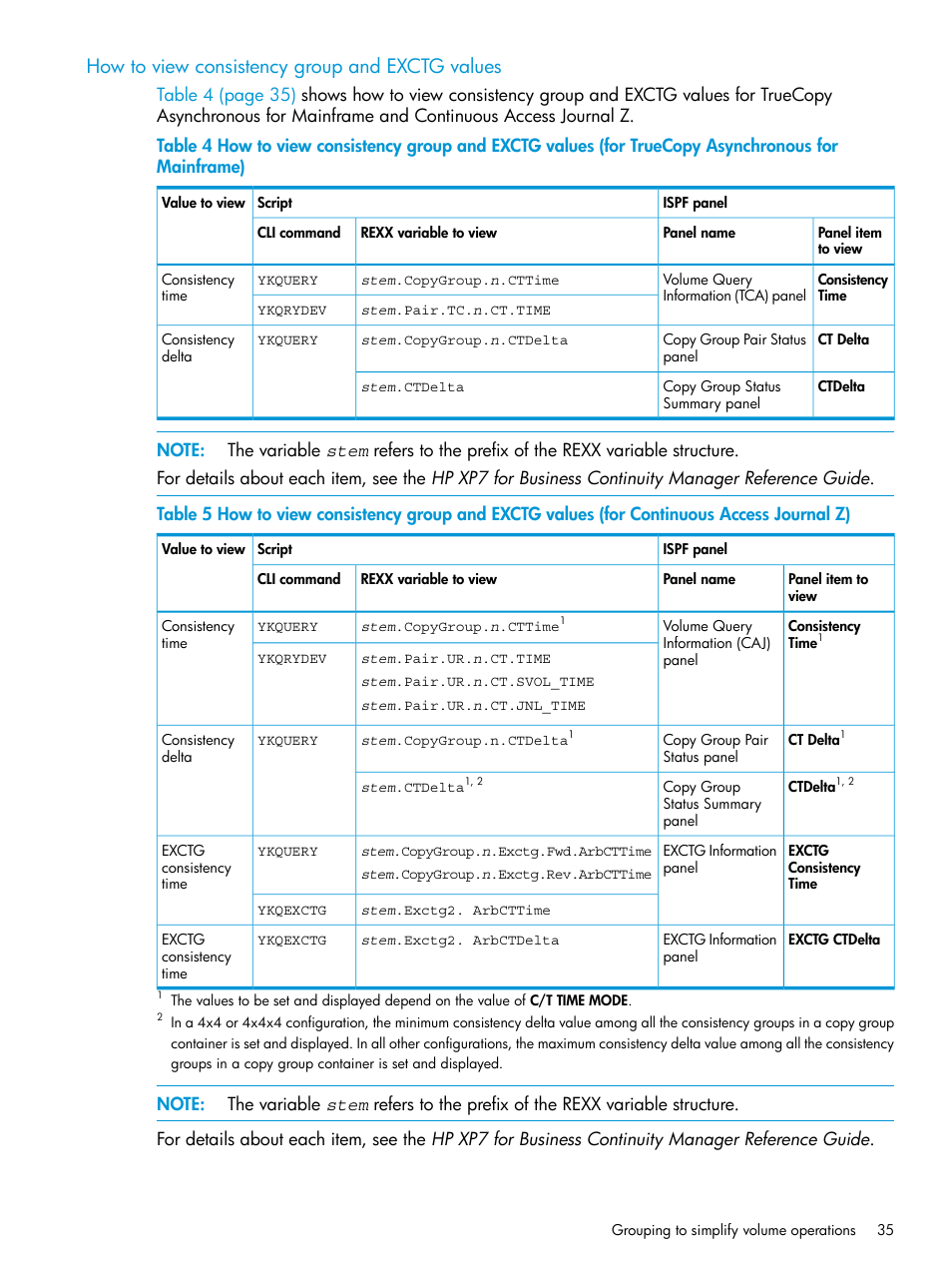 How to view consistency group and exctg values | HP XP Racks User Manual | Page 35 / 764