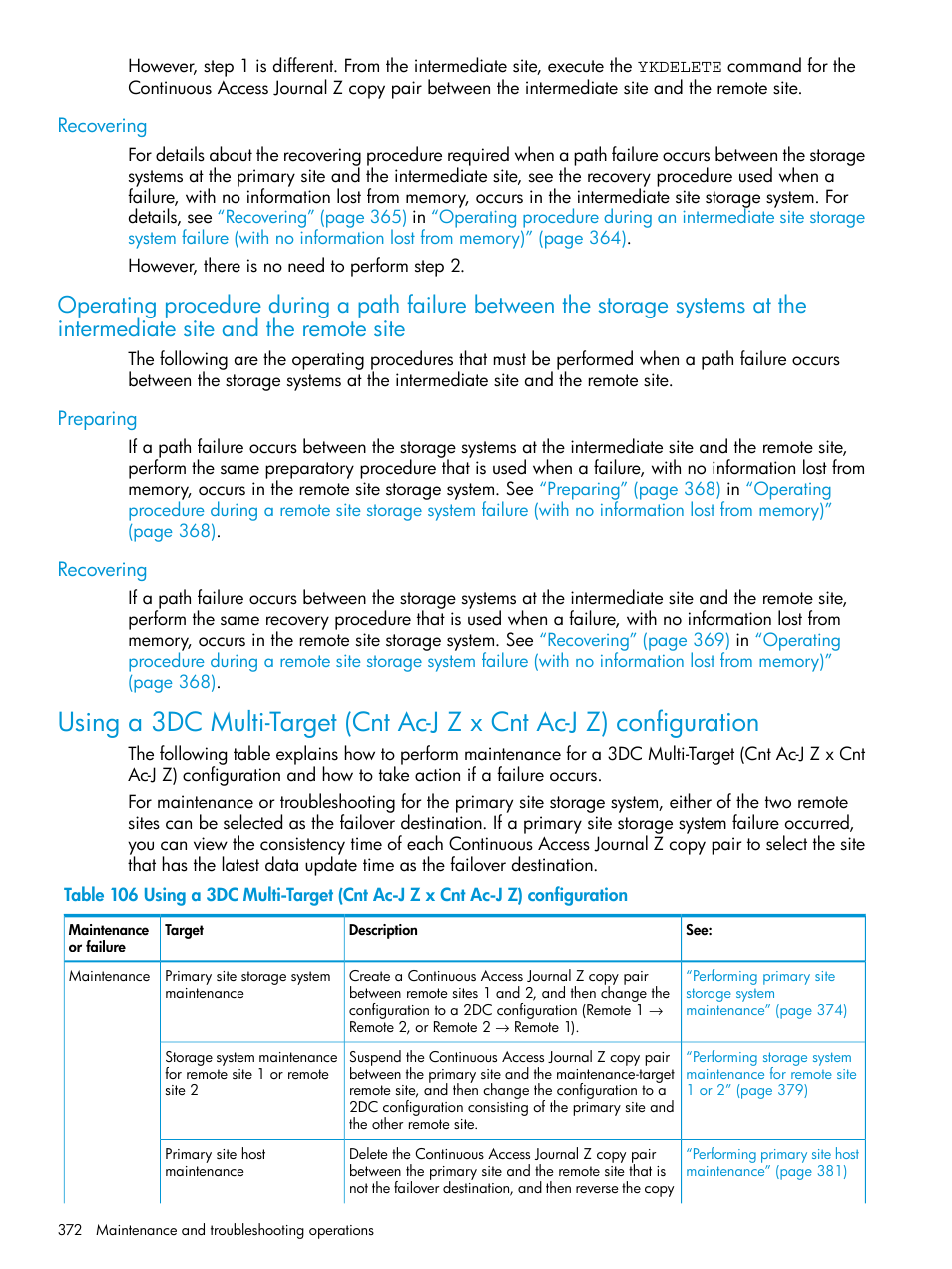 Recovering, Preparing, Preparing recovering | Operating procedure during a path failure | HP XP Racks User Manual | Page 372 / 764