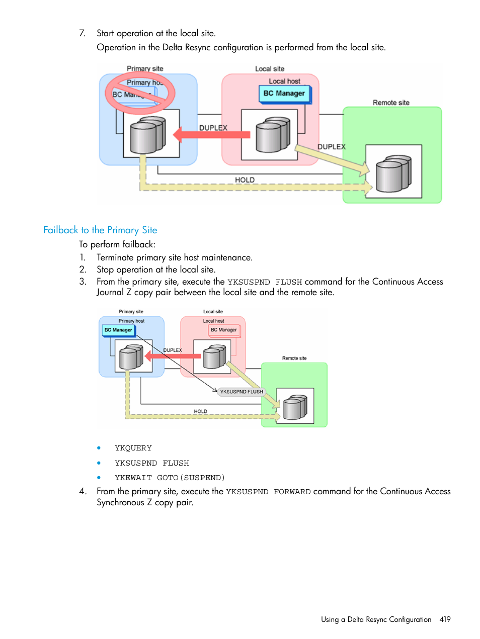 Failback to the primary site | HP XP Racks User Manual | Page 419 / 764