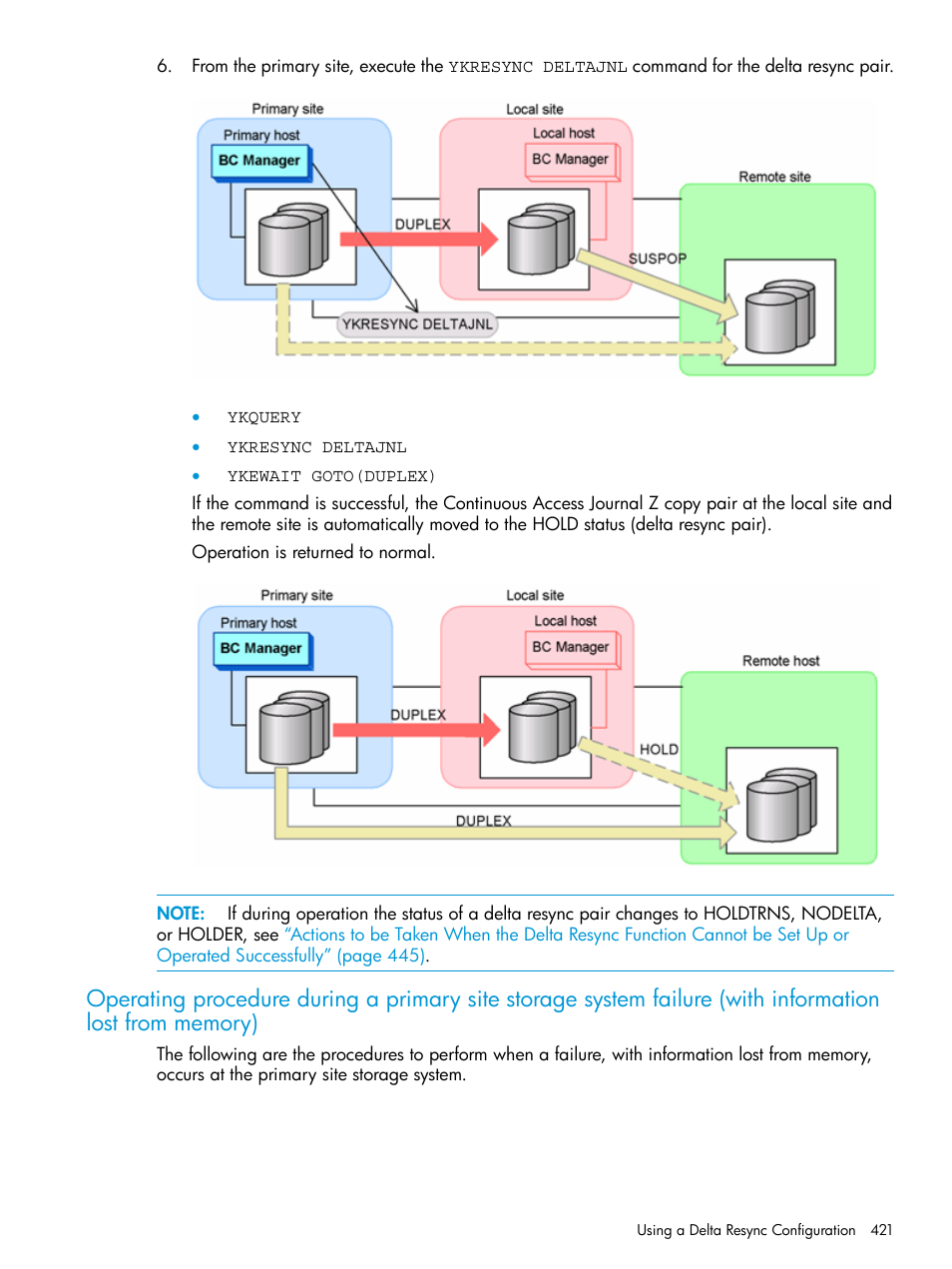 Operating procedure during a primary site storage, System failure (with | HP XP Racks User Manual | Page 421 / 764