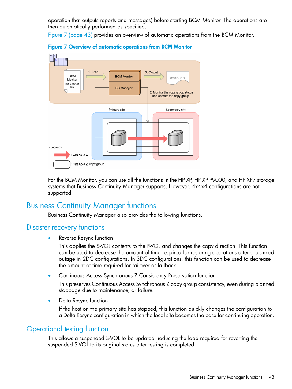 Business continuity manager functions, Disaster recovery functions, Operational testing function | HP XP Racks User Manual | Page 43 / 764