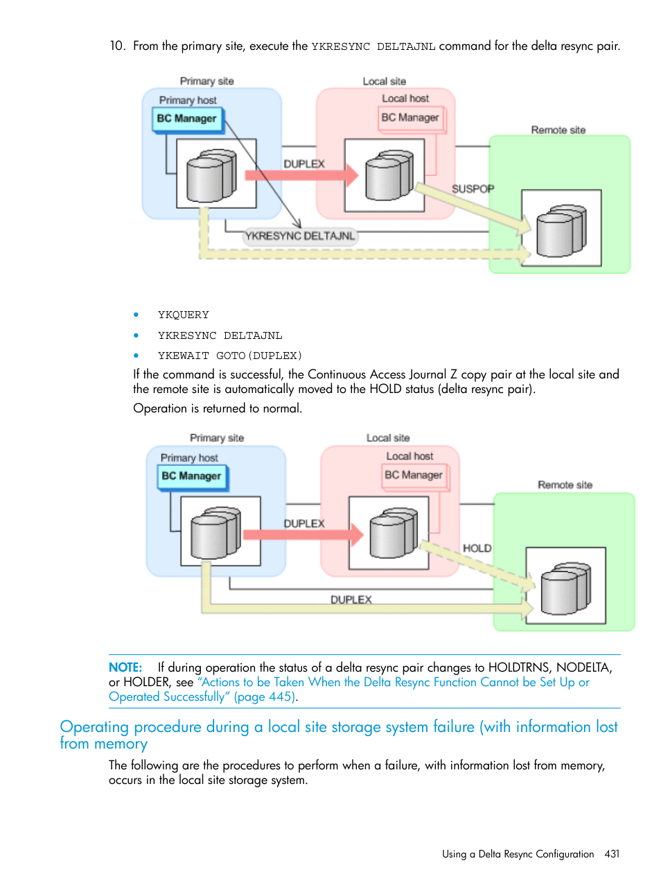 Operating procedure during a local site storage, System failure (with | HP XP Racks User Manual | Page 431 / 764