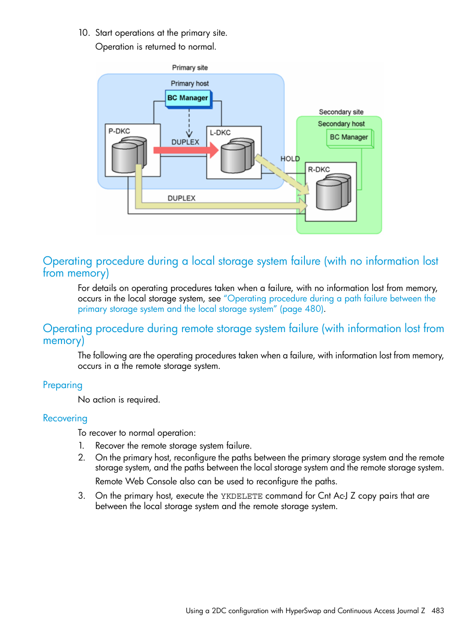 Preparing, Recovering, Preparing recovering | HP XP Racks User Manual | Page 483 / 764