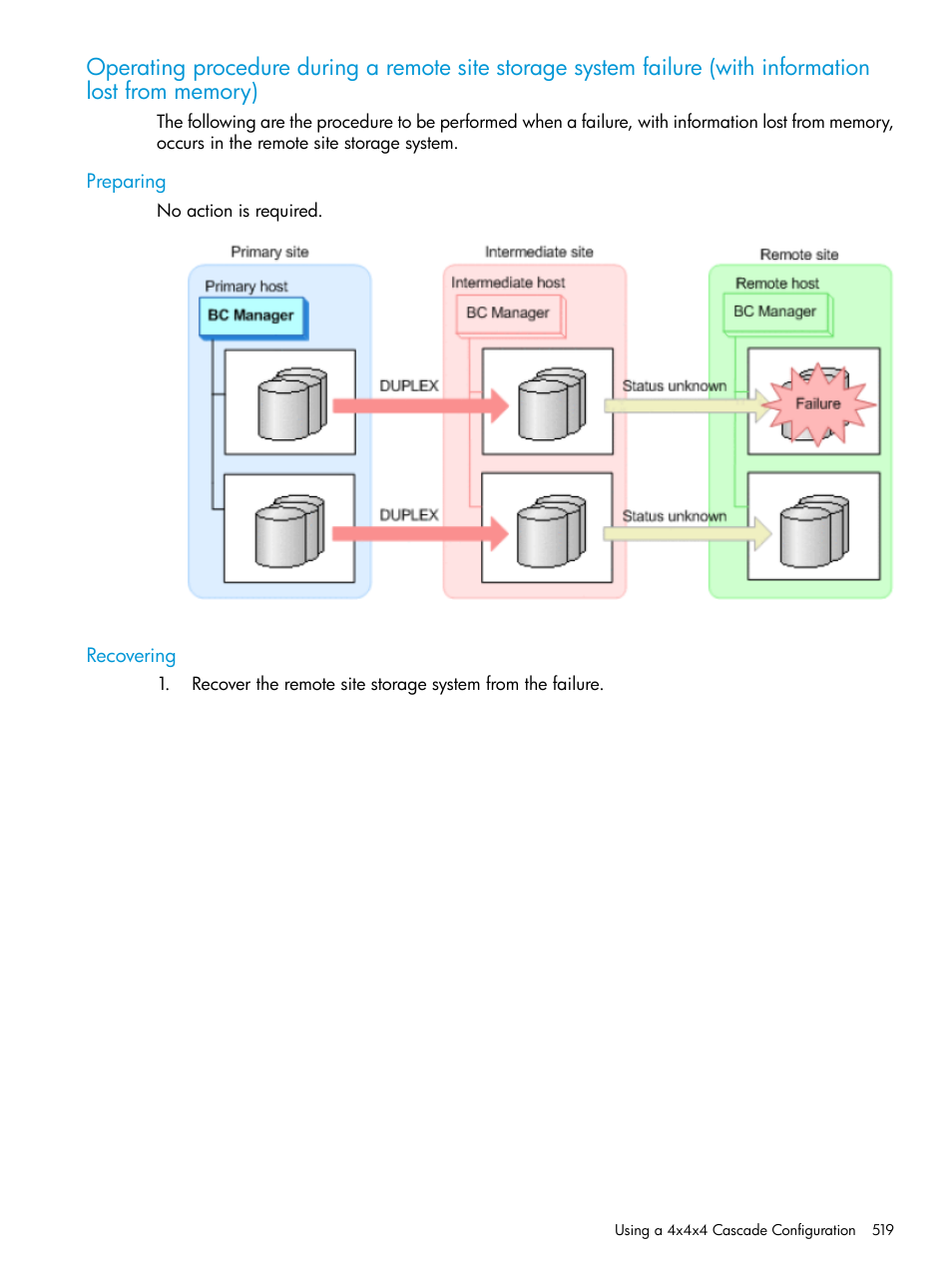 Preparing, Recovering, Preparing recovering | HP XP Racks User Manual | Page 519 / 764