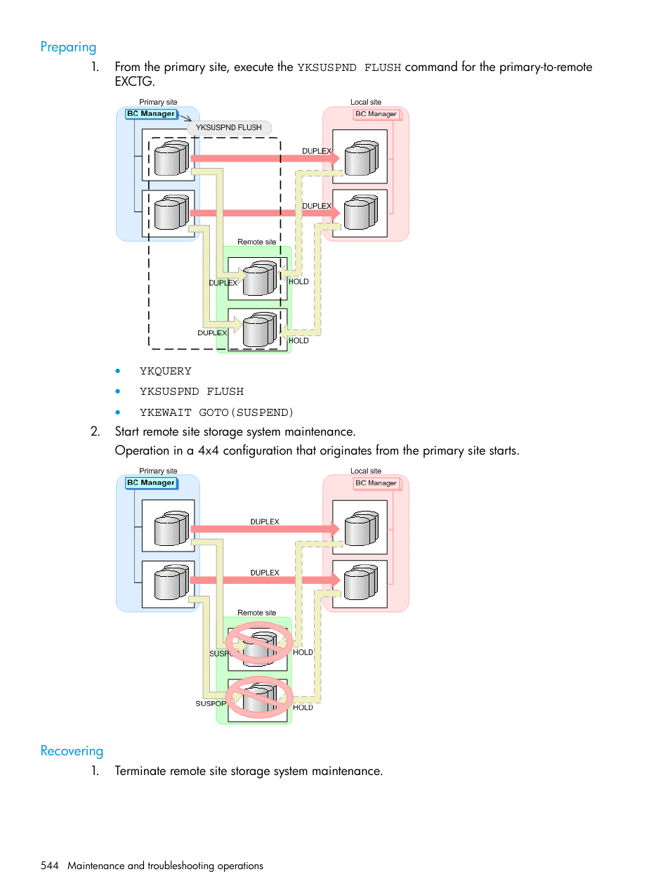 Preparing, Recovering, Preparing recovering | HP XP Racks User Manual | Page 544 / 764