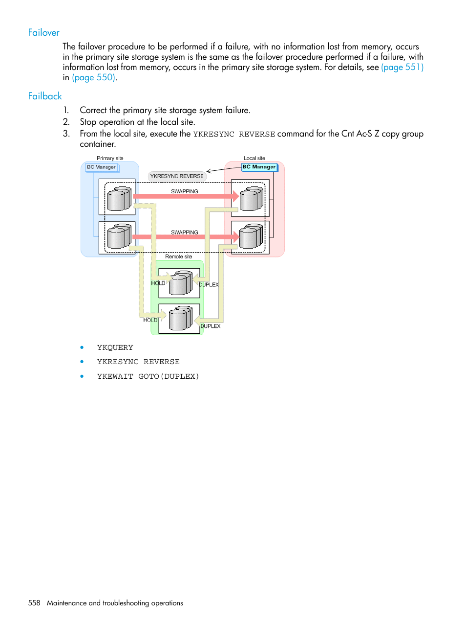 Failover, Failback, Failover failback | HP XP Racks User Manual | Page 558 / 764