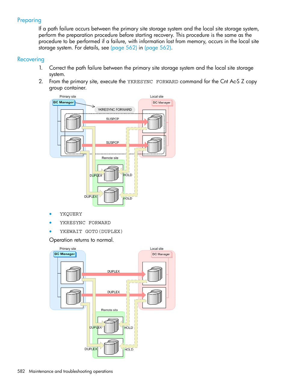 Preparing, Recovering, Preparing recovering | HP XP Racks User Manual | Page 582 / 764