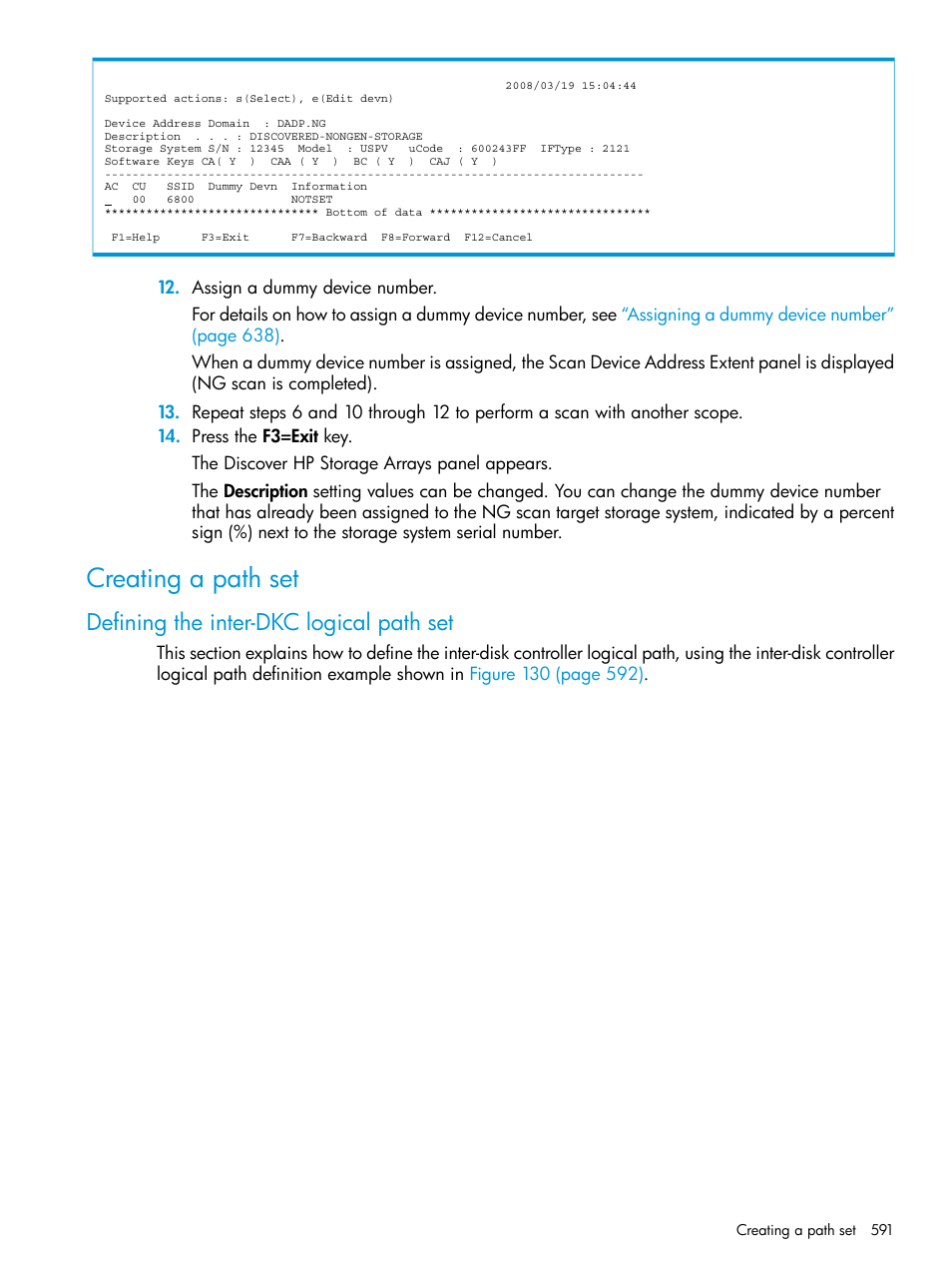 Creating a path set, Defining the inter-dkc logical path set, Creating a path | HP XP Racks User Manual | Page 591 / 764