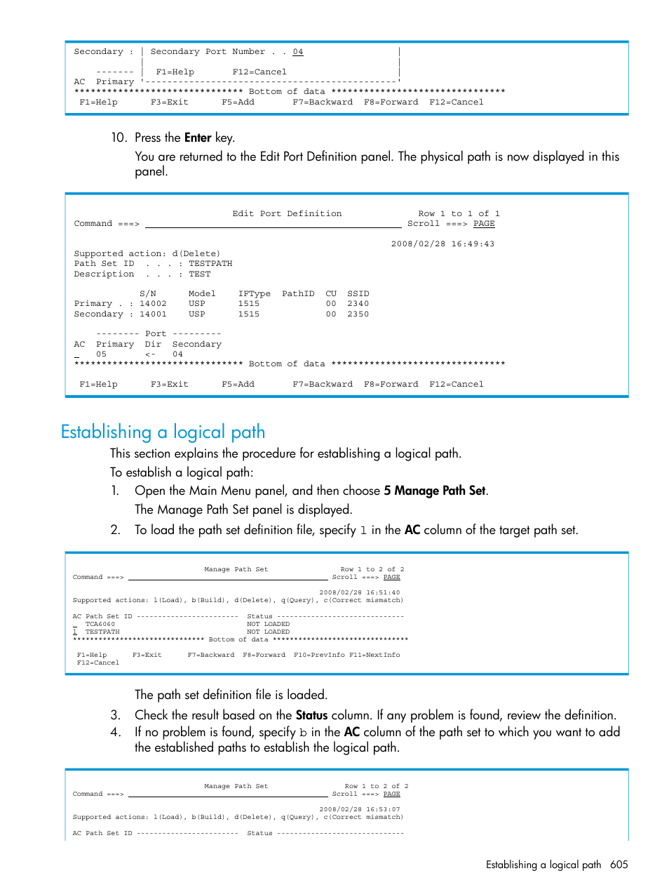 Establishing a logical path | HP XP Racks User Manual | Page 605 / 764