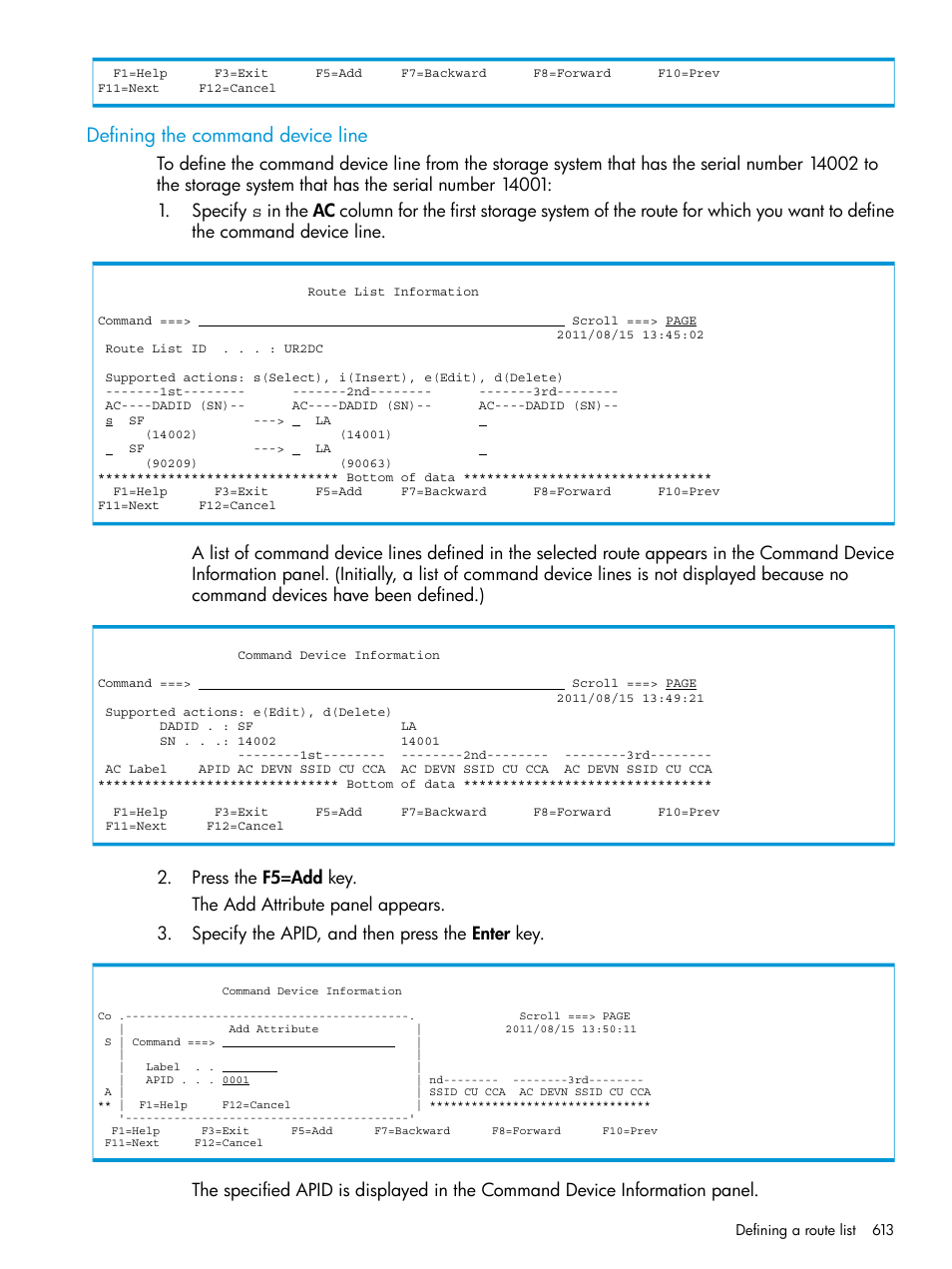 Defining the command device line | HP XP Racks User Manual | Page 613 / 764