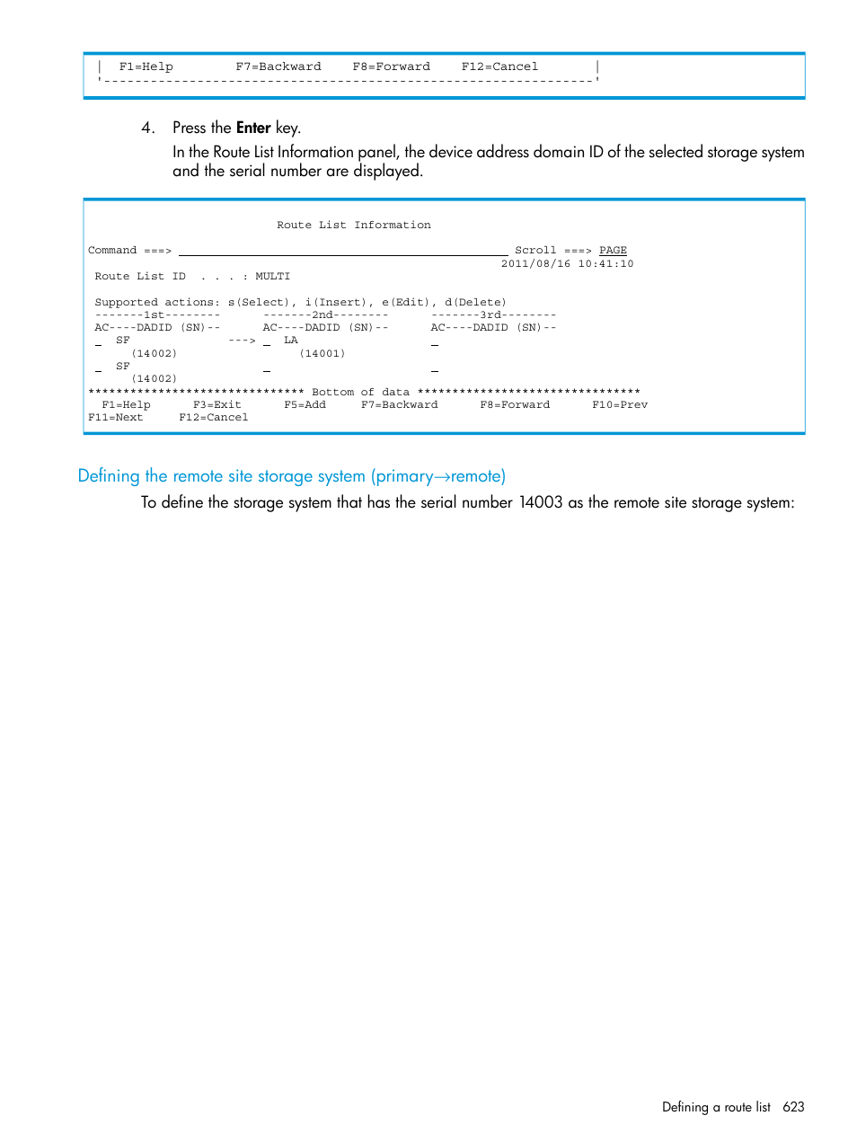 Defining the remote site storage system (primary, Remote) | HP XP Racks User Manual | Page 623 / 764