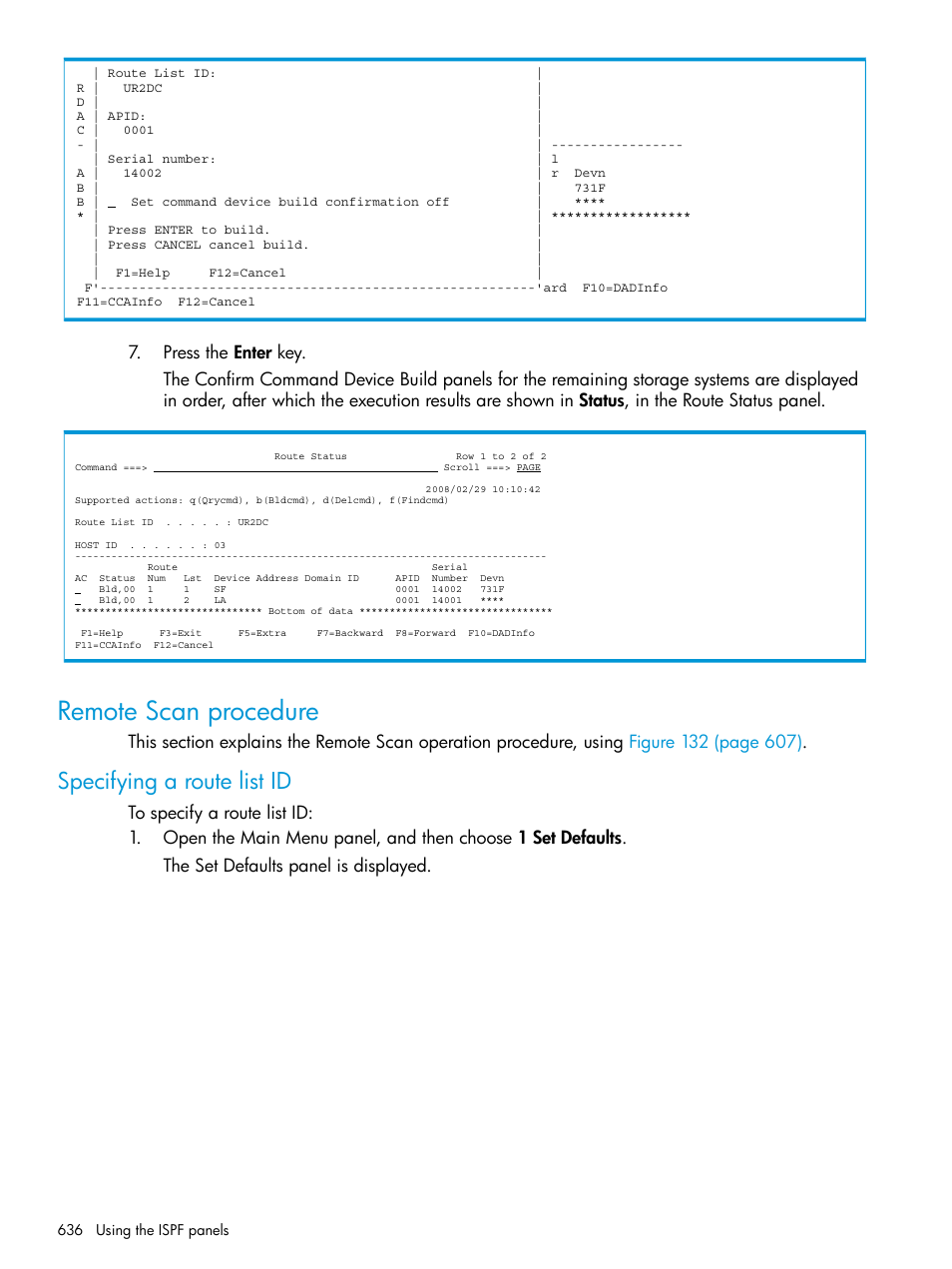 Remote scan procedure, Specifying a route list id | HP XP Racks User Manual | Page 636 / 764