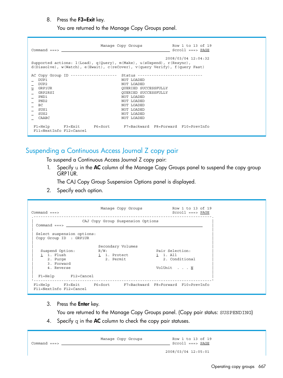 Suspending a continuous access journal z copy pair | HP XP Racks User Manual | Page 667 / 764