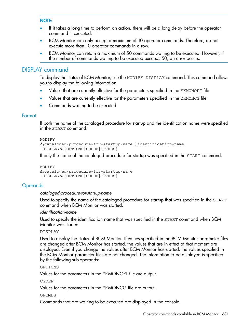 Display command, Format, Operands | Format operands | HP XP Racks User Manual | Page 681 / 764