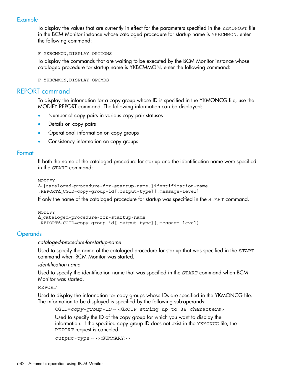 Example, Report command, Format | Operands | HP XP Racks User Manual | Page 682 / 764