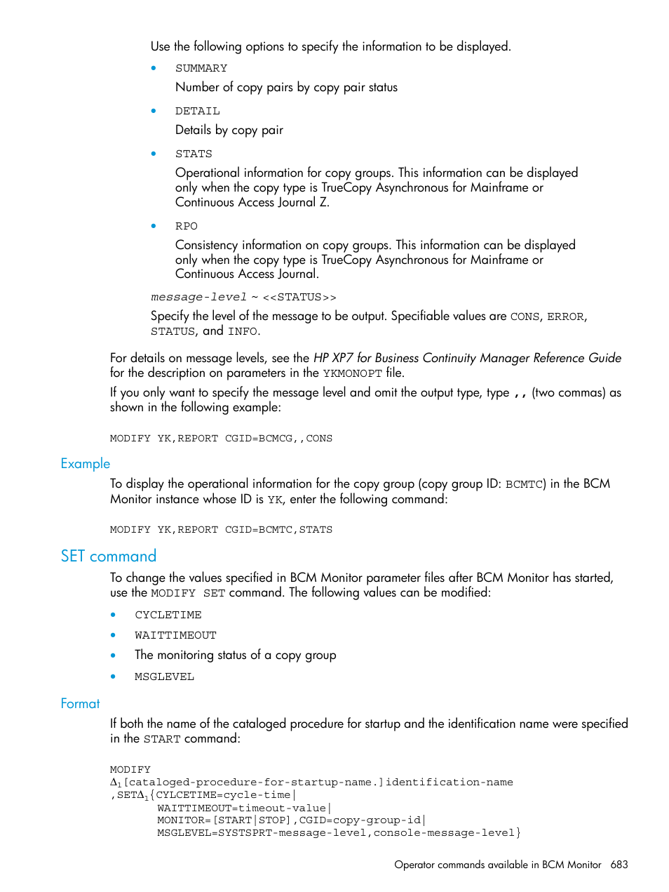 Example, Set command, Format | HP XP Racks User Manual | Page 683 / 764