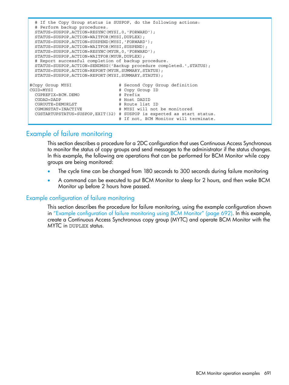 Example of failure monitoring, Example configuration of failure monitoring | HP XP Racks User Manual | Page 691 / 764