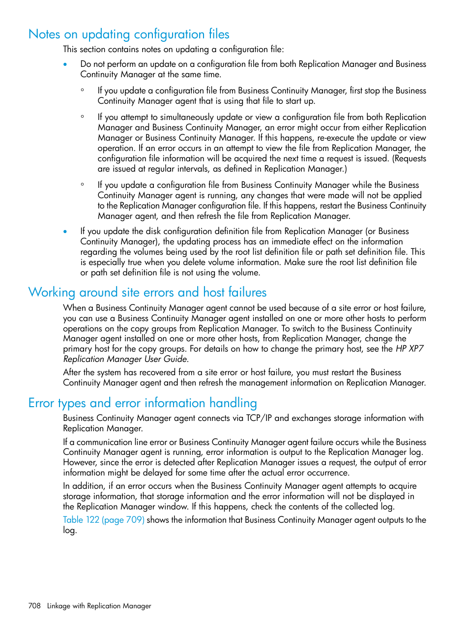 Notes on updating configuration files, Working around site errors and host failures, Error types and error information handling | HP XP Racks User Manual | Page 708 / 764