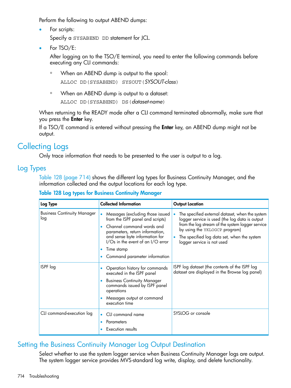 Collecting logs, Log types | HP XP Racks User Manual | Page 714 / 764