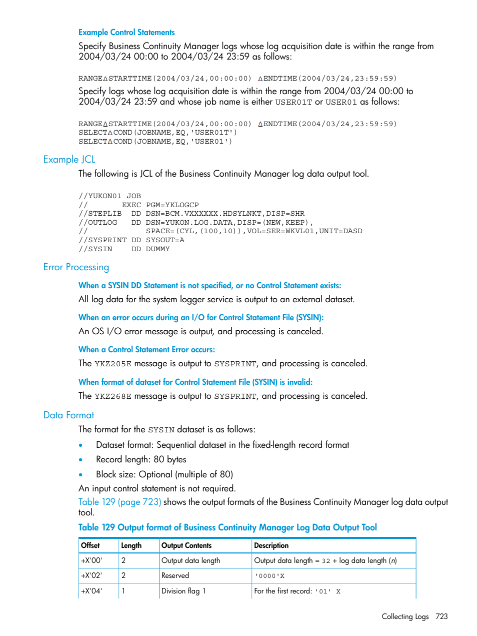Example jcl, Error processing, Data format | Example jcl error processing data format | HP XP Racks User Manual | Page 723 / 764