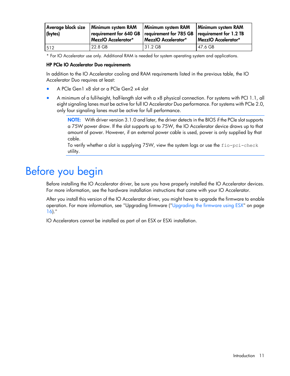 Before you begin | HP IO Accelerator for BladeSystem c-Class User Manual | Page 11 / 57