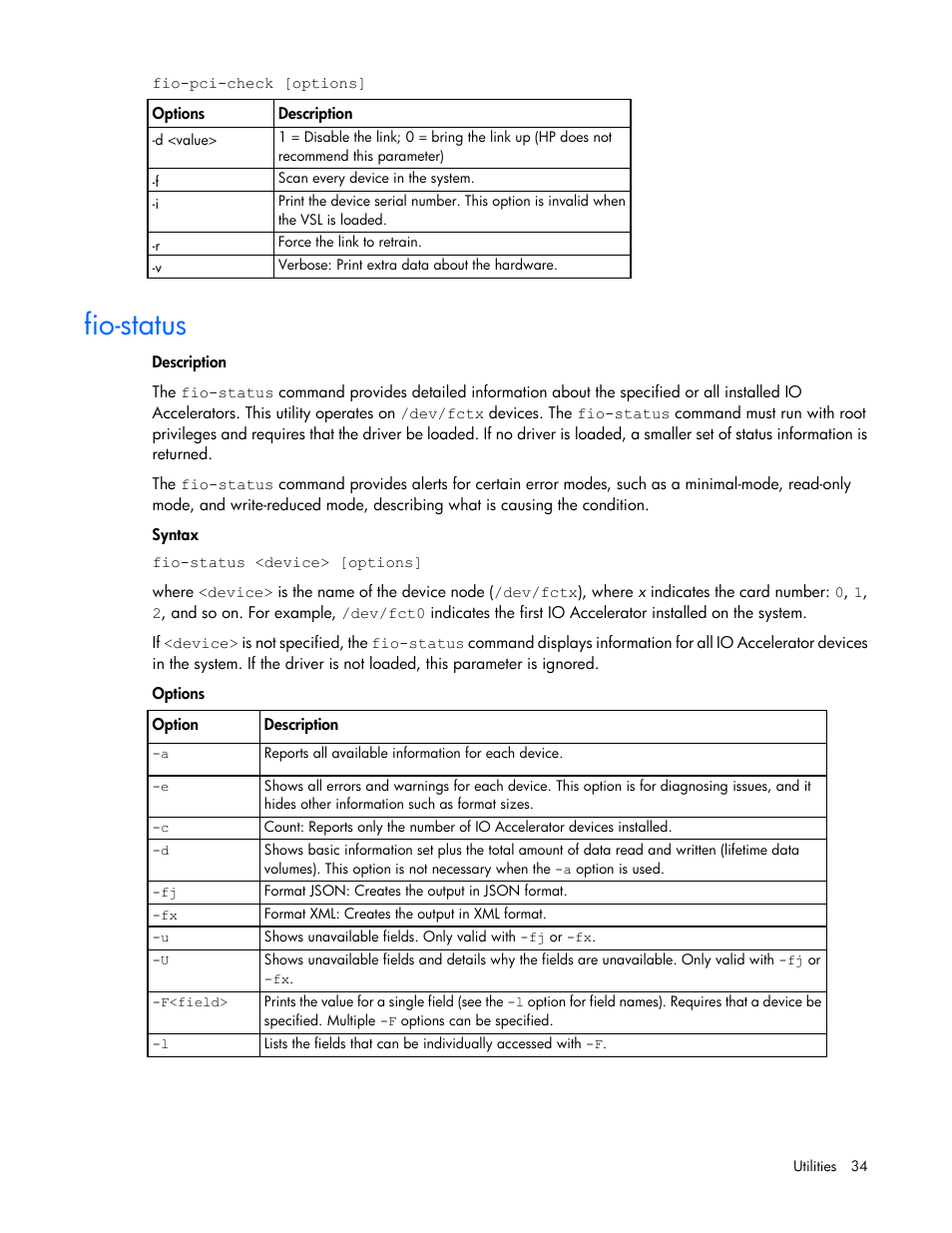 Fio-status | HP IO Accelerator for BladeSystem c-Class User Manual | Page 34 / 57