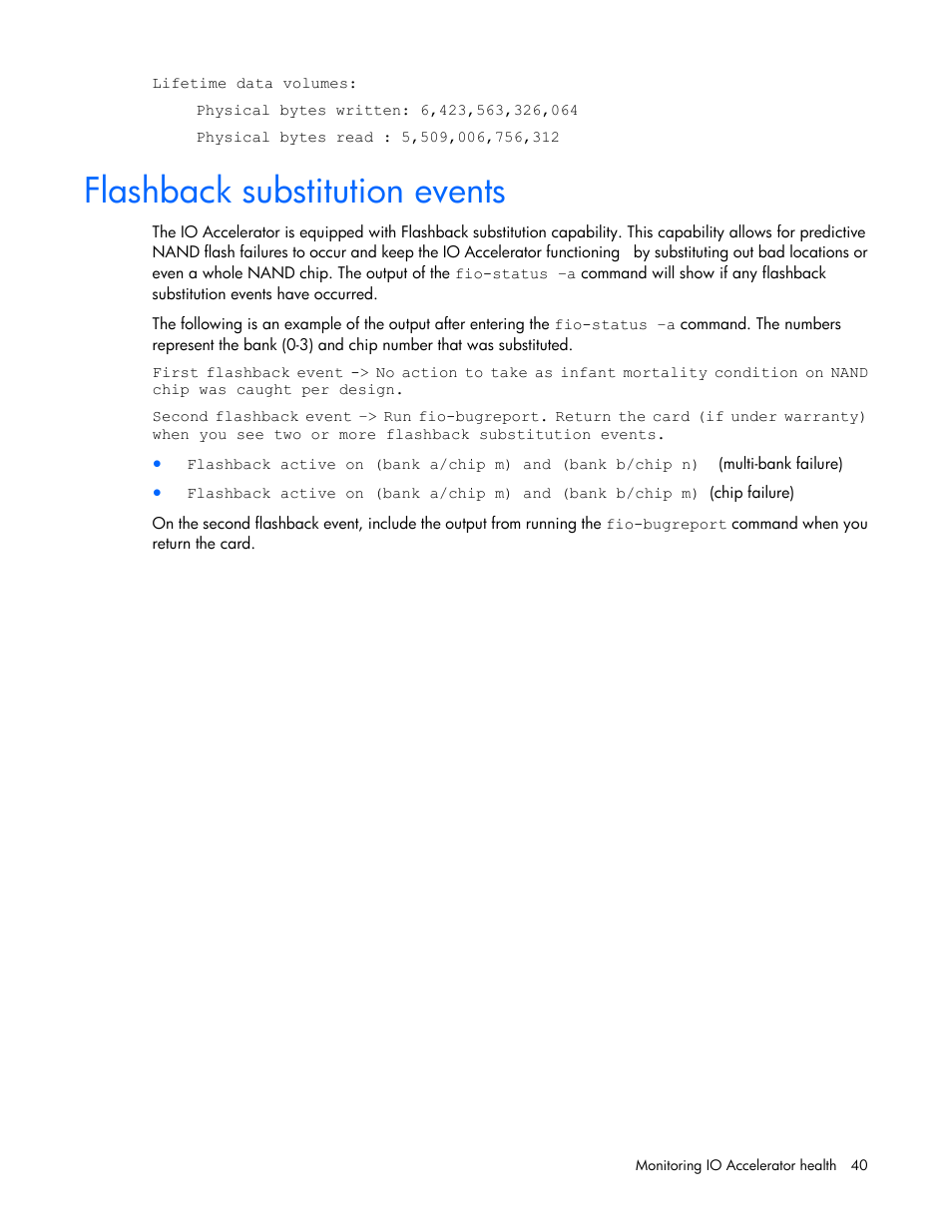 Flashback substitution events | HP IO Accelerator for BladeSystem c-Class User Manual | Page 40 / 57