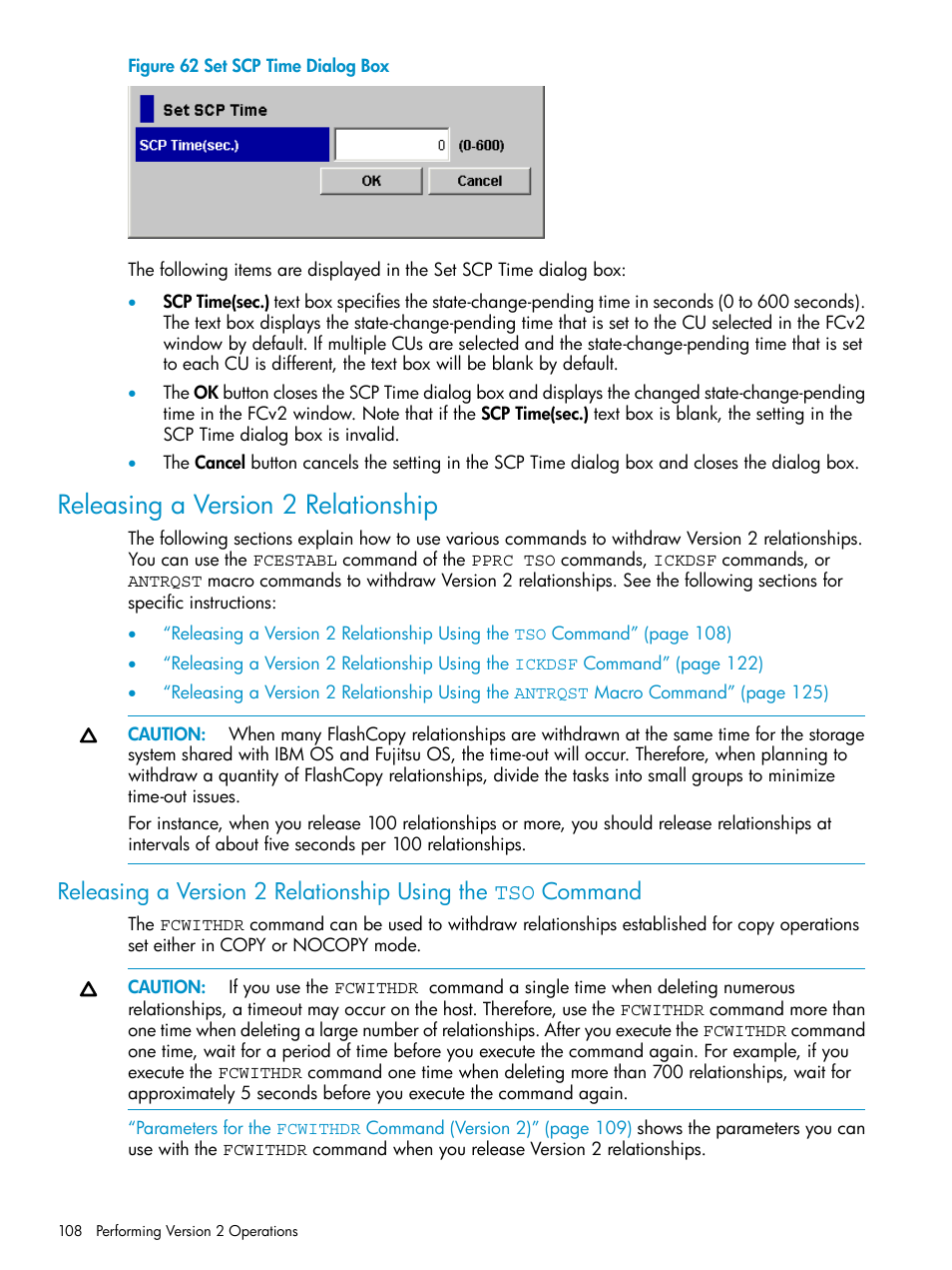 Releasing a version 2 relationship, Set scp time dialog | HP StorageWorks XP Remote Web Console Software User Manual | Page 108 / 161