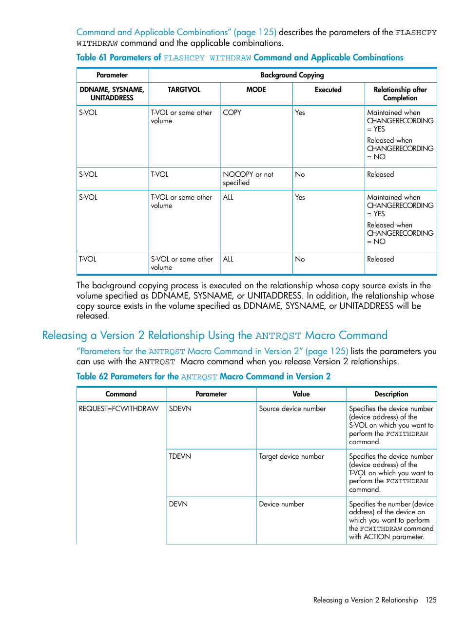 Parameters of flashcpy withdraw | HP StorageWorks XP Remote Web Console Software User Manual | Page 125 / 161