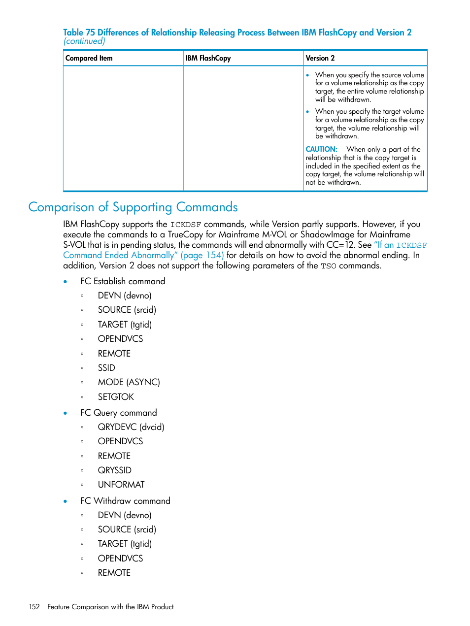 Comparison of supporting commands | HP StorageWorks XP Remote Web Console Software User Manual | Page 152 / 161