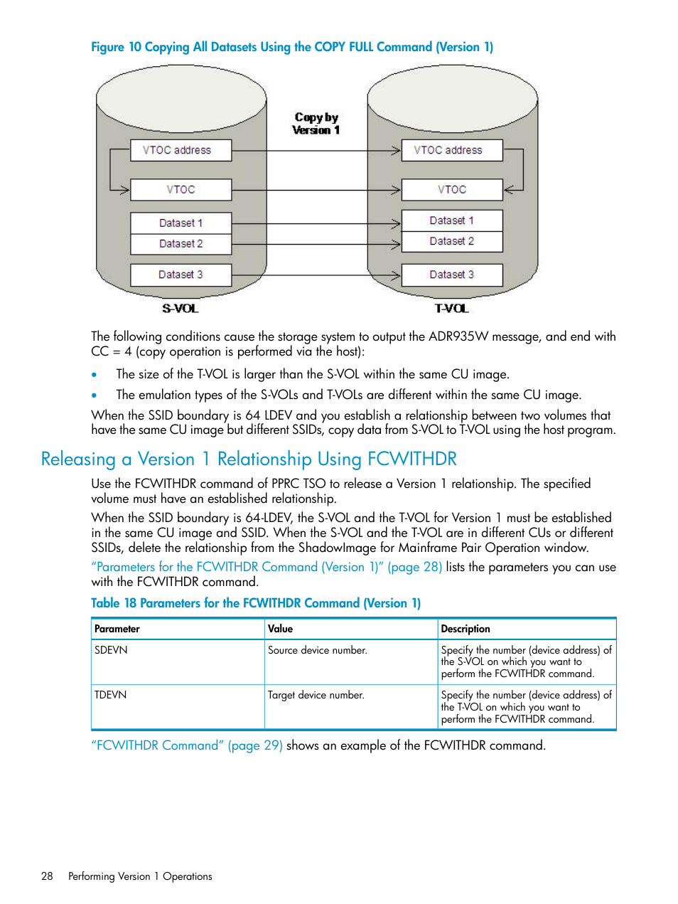 Releasing a version 1 relationship using fcwithdr | HP StorageWorks XP Remote Web Console Software User Manual | Page 28 / 161