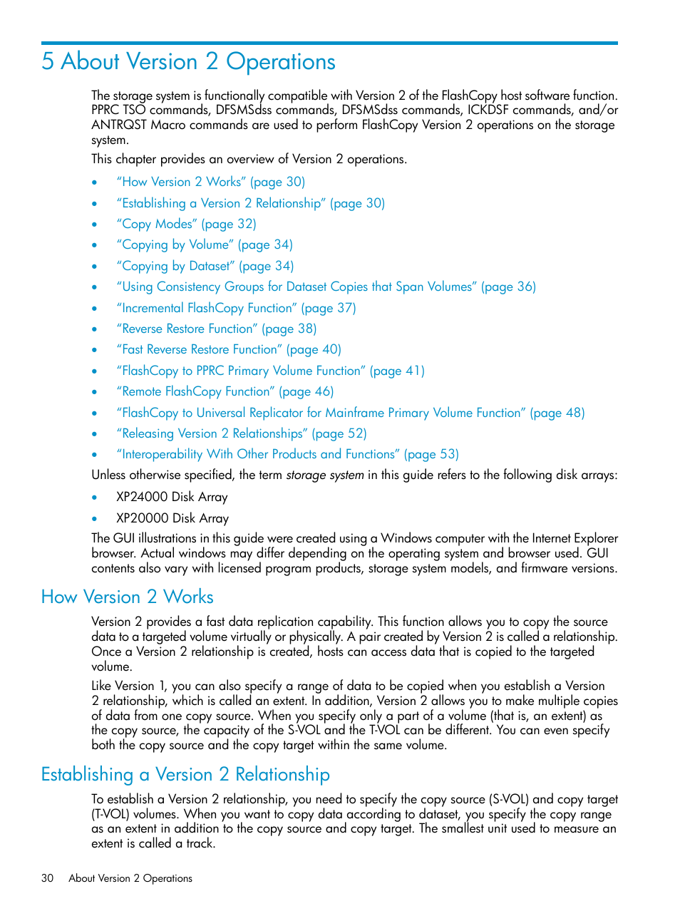 5 about version 2 operations, How version 2 works, Establishing a version 2 relationship | HP StorageWorks XP Remote Web Console Software User Manual | Page 30 / 161