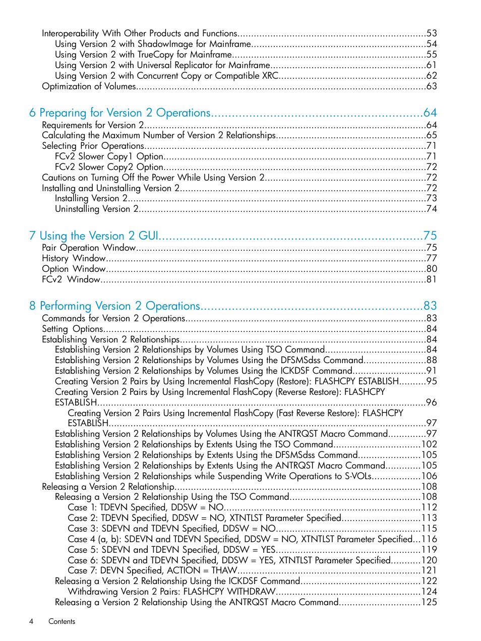 6 preparing for version 2 operations, 7 using the version 2 gui, 8 performing version 2 operations | HP StorageWorks XP Remote Web Console Software User Manual | Page 4 / 161