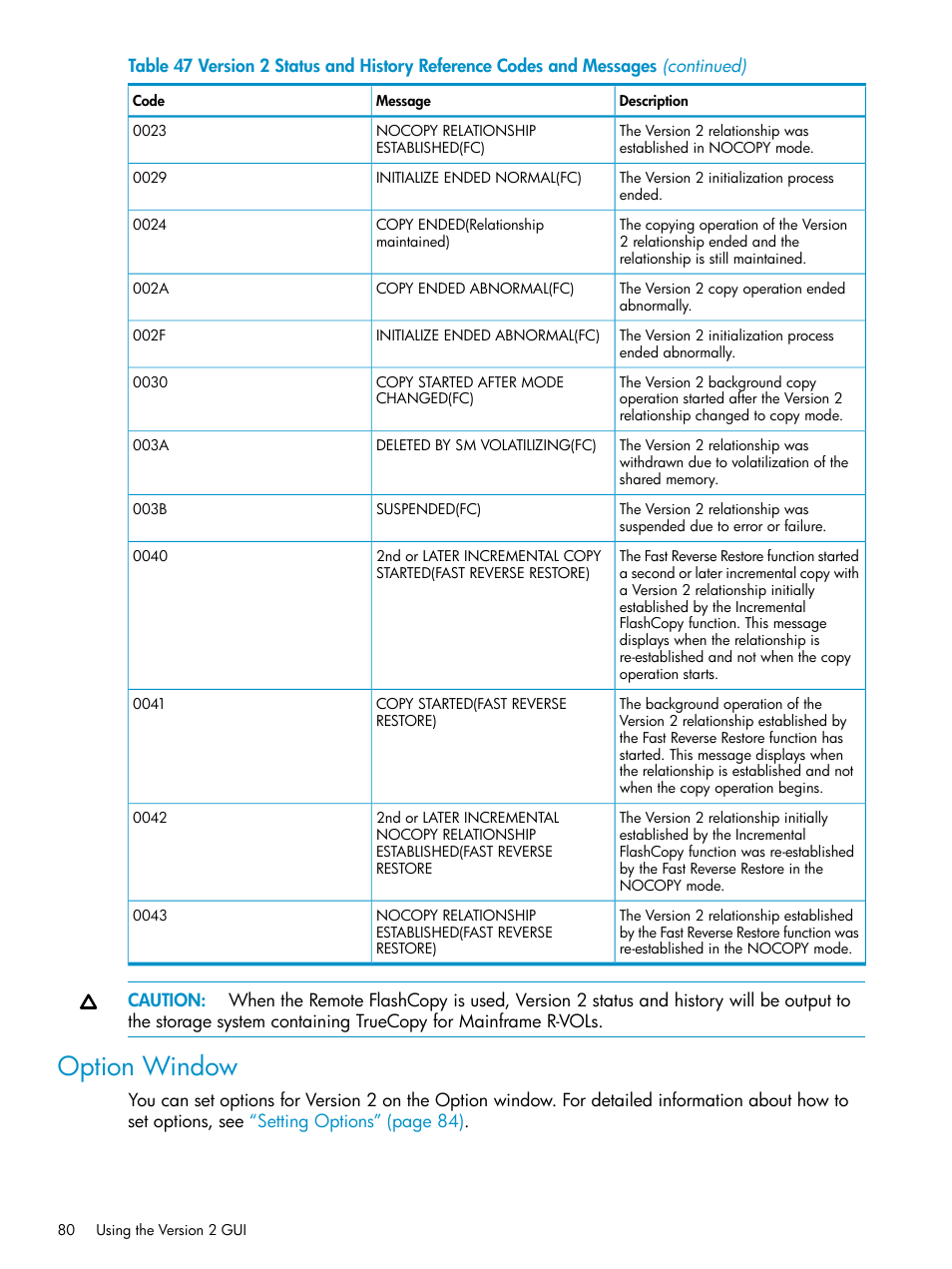 Option window | HP StorageWorks XP Remote Web Console Software User Manual | Page 80 / 161